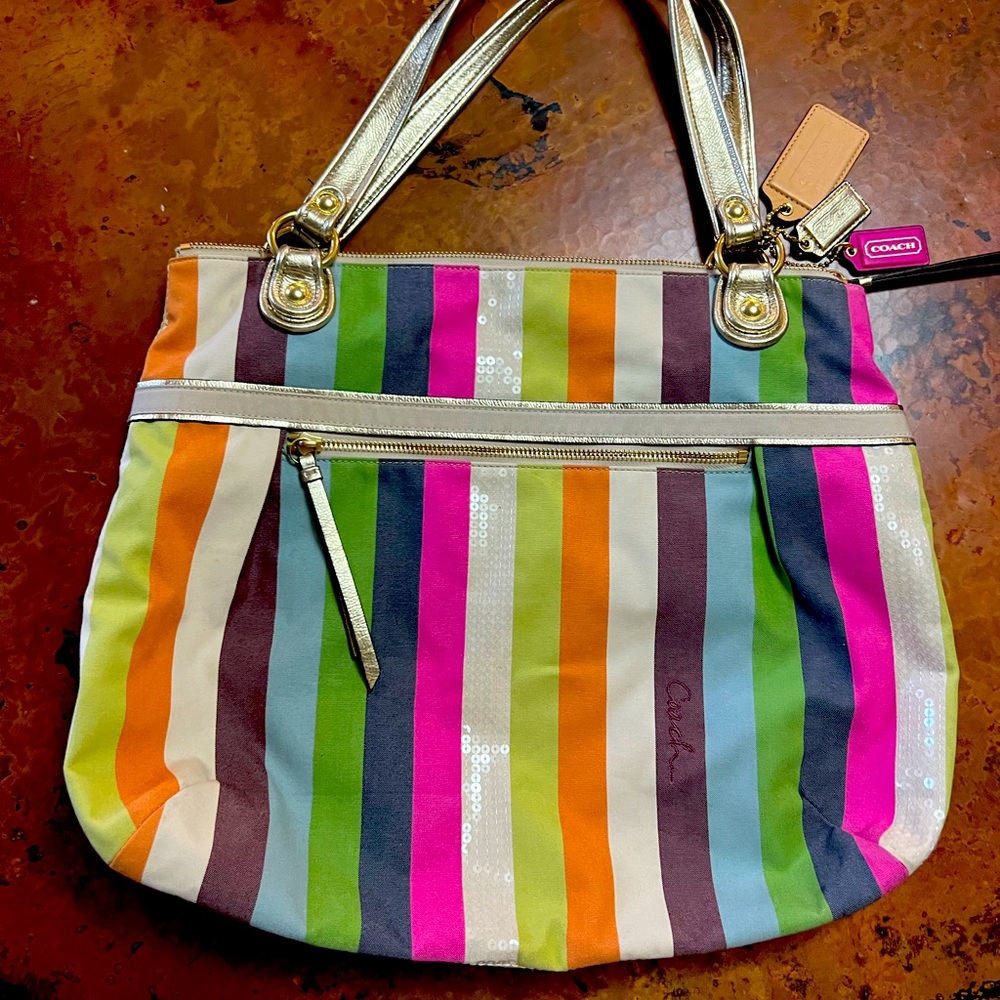 Coach Rainbow Stripe Sequence And Gold Purse - image 1